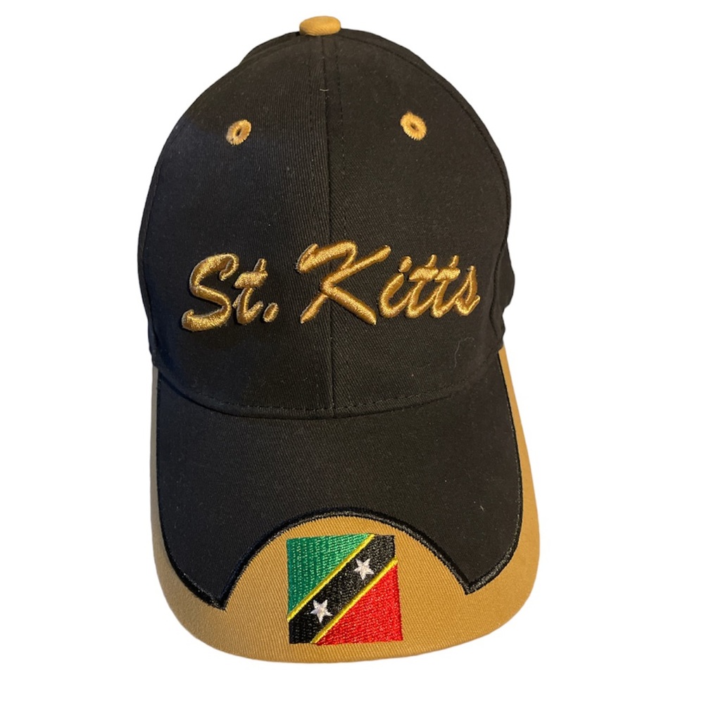St. Kitts Embroidered Adjustable Baseball Cap Black & Gold Island Flag Hat